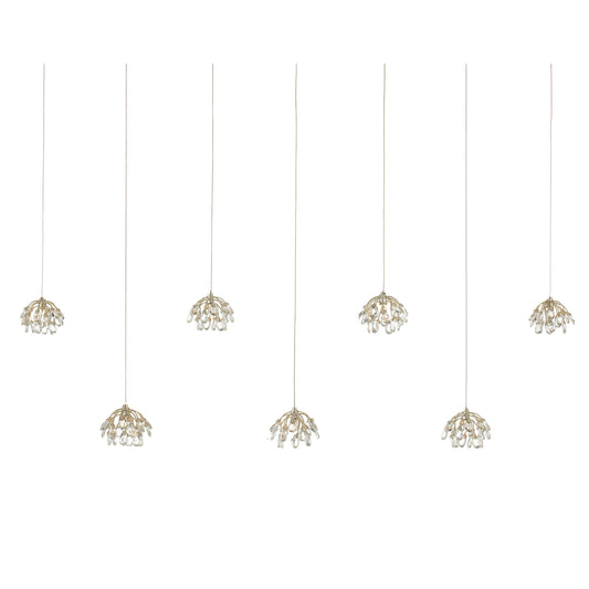 Bud Rectangular 7-LIGHT Multi-Drop Pendant by Currey and Company in crystal, contemporary silver, silver. Made from crystal, contemparary silver, wrought iron in a modern style.