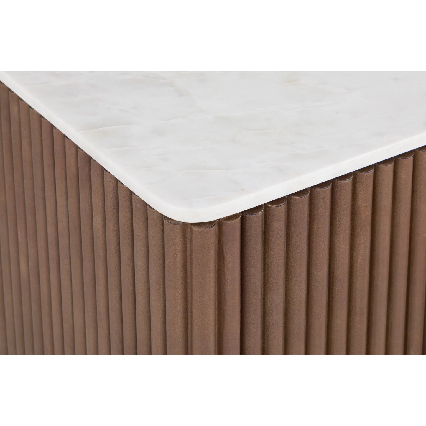 007 SI-2635841 | Closeup | Dimitri Leather Wrapped Two Door End Table by Fairfield Chair in brown and kafe. Made from marble, leather wrap in a unique style.