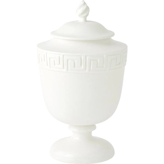 008 SI-2324657 | Primary Silo | Villa Greek Key Urn by Global Views in matte white and white. Made from unique in a rustic style.