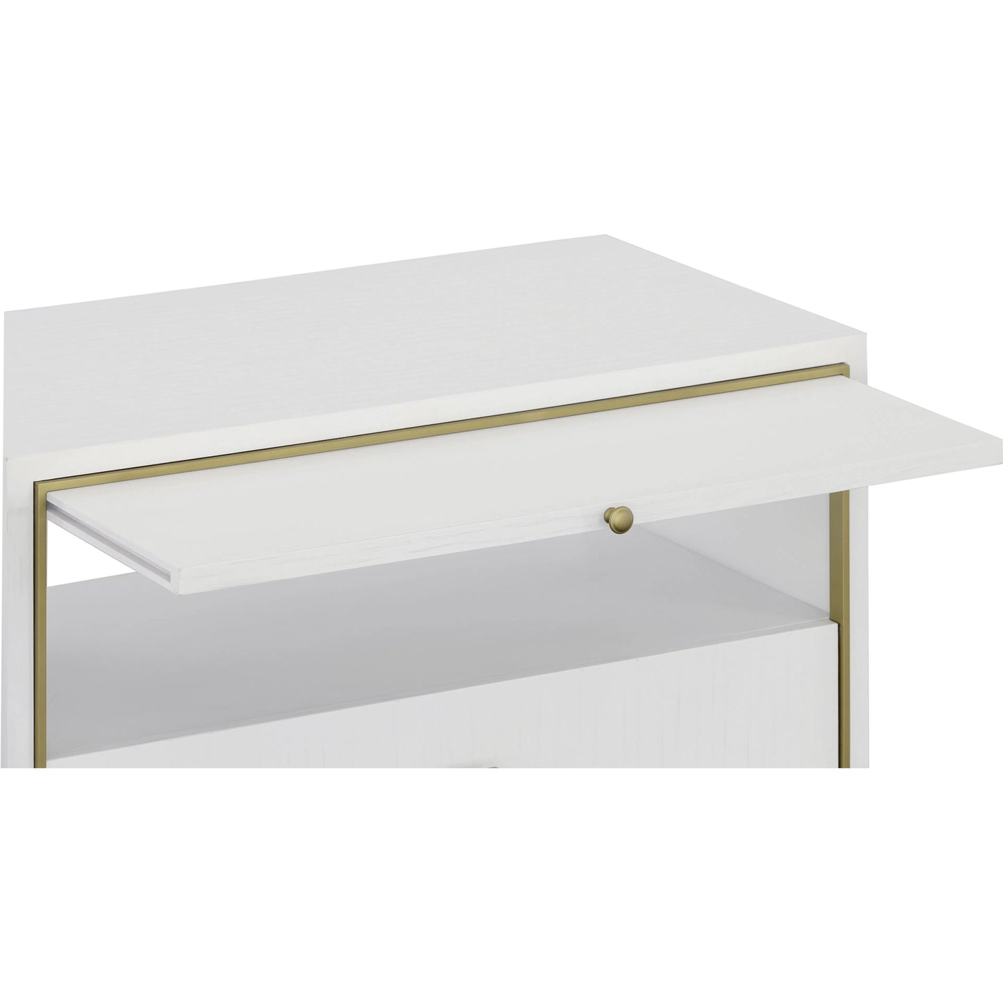 007 SI-2635889 | Closeup | East Camden Nightstand by Fairfield Chair in white and pearl. Made from metal accents, poplar solids, veneers in a unique style.