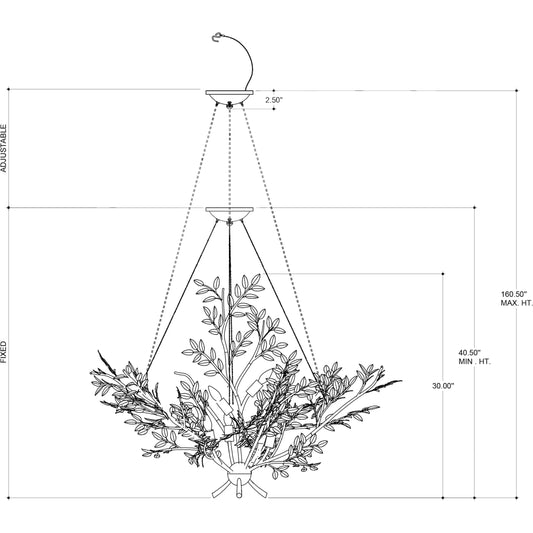 Huckleberry Chandelier by Currey and Company in contemporary gold leaf. Made from wrought iron in a transitional style.