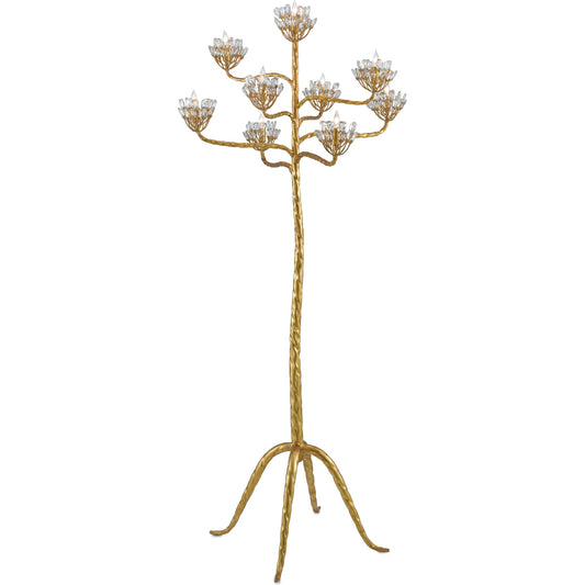 001 S-291135 | Primary Silo | Agave Americana Floor Candelabra by Currey and Company in contemporary gold leaf. Made from wrought iron, crystal in a eclectic & global style.