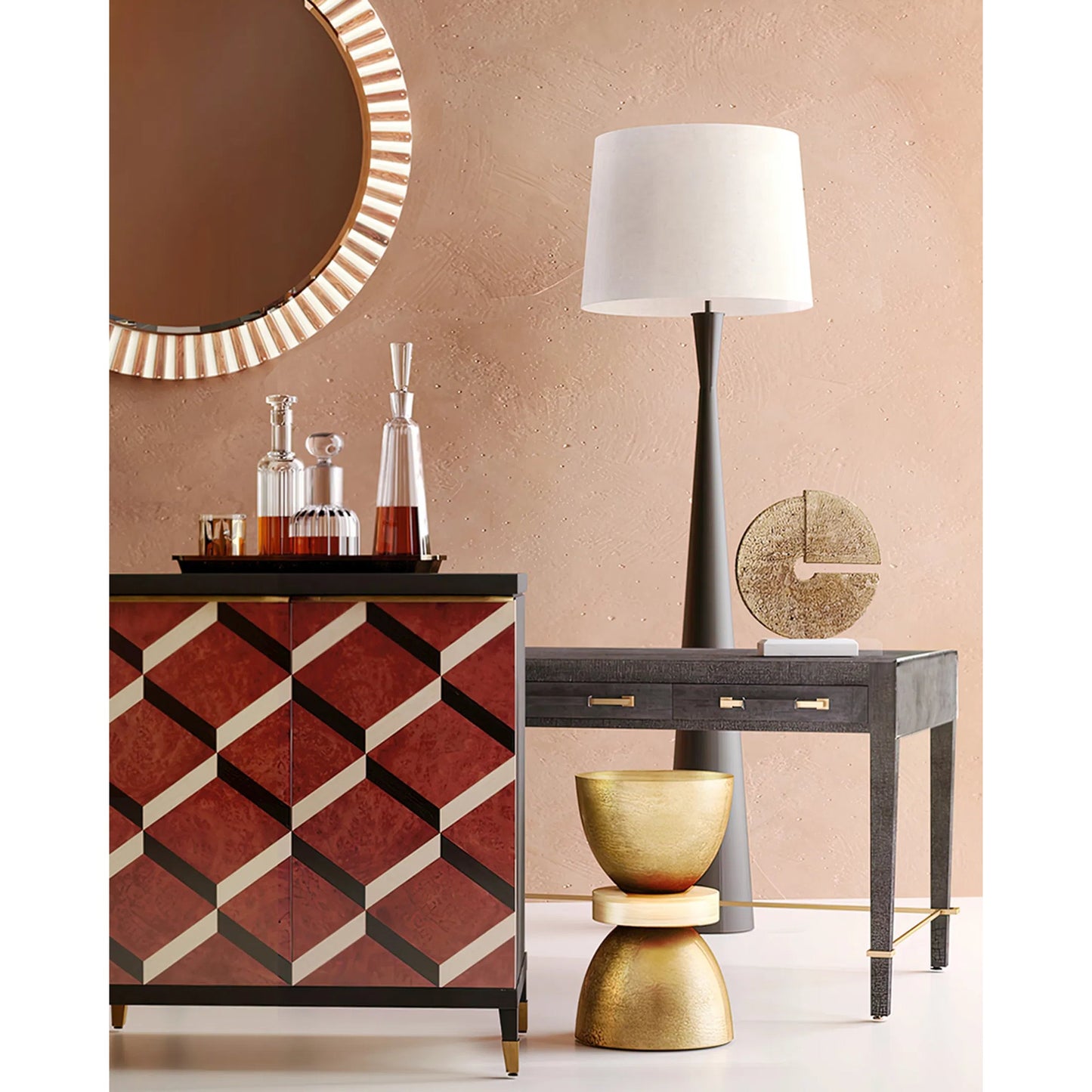 007 SI-1894260 | Lifestyle | Daman Disc by Currey and Company in aged brass, white. Made from cast aluminum, marble in a transitional style.