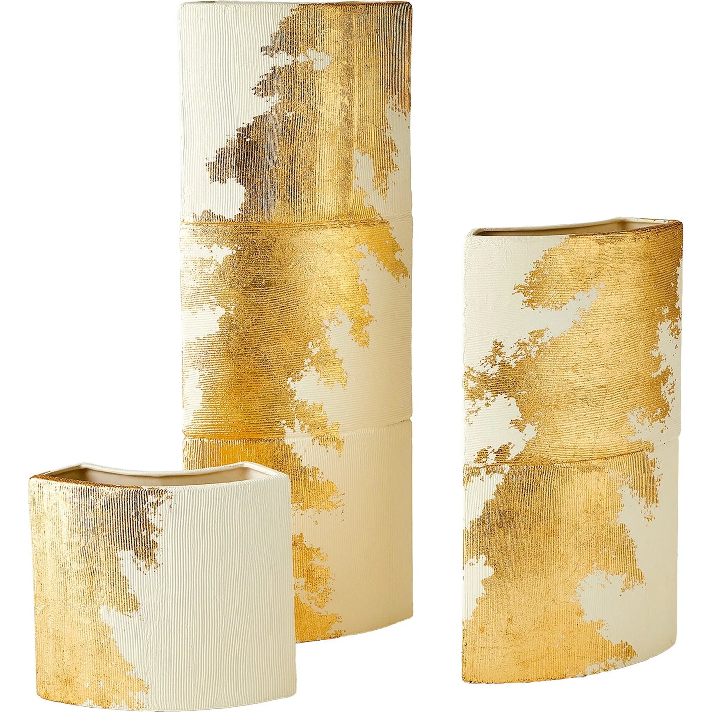 007 SI-2445571,SI-2445572,SI-2445573 | Lifestyle | Splashy Gold Leaf Vase by Global Views in natural. Made from ceramic in a unique style.