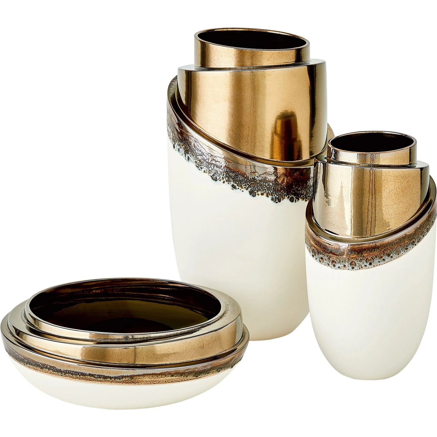 002 SI-2445453 | Additional Silo | Slant Stack Bowl by Global Views in reactive bronze. Made from earthenware (ceramic) in a modern style.