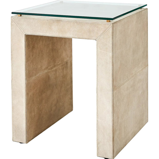 000 SI-2324181 | Primary Silo | Posh Side Table by Global Views. Made from mdf, hair on leather, brass, tempered glass in a transitional style.