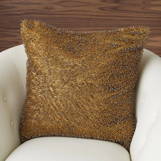 Golden Beaded Shag Pillow by Global Views in golden and gold. Made from unique in a eclectic & global style.