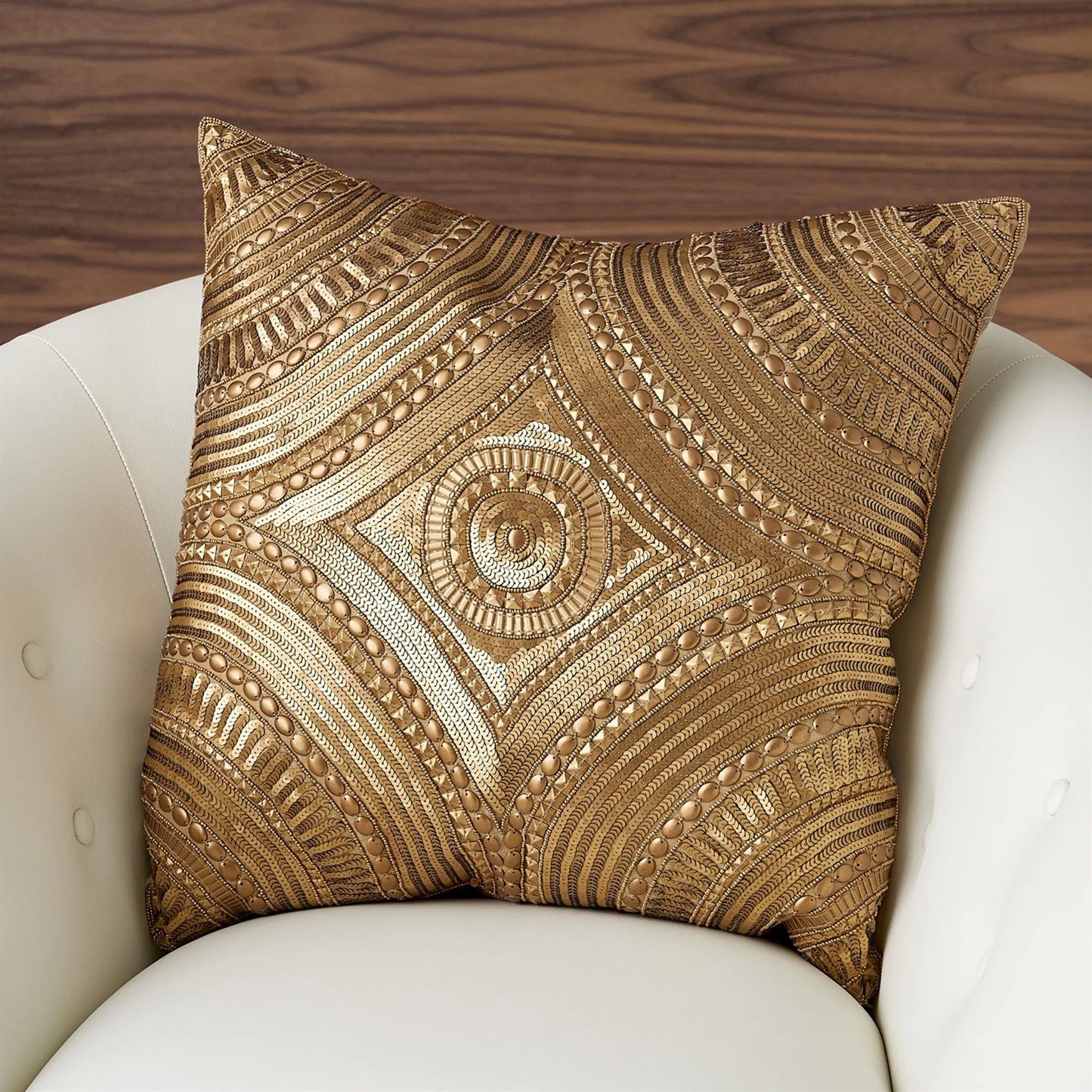 003 SI-2324302 | Lifestyle | Roman Beaded Pillow by Global Views in gold. Made from unique in a unique style.