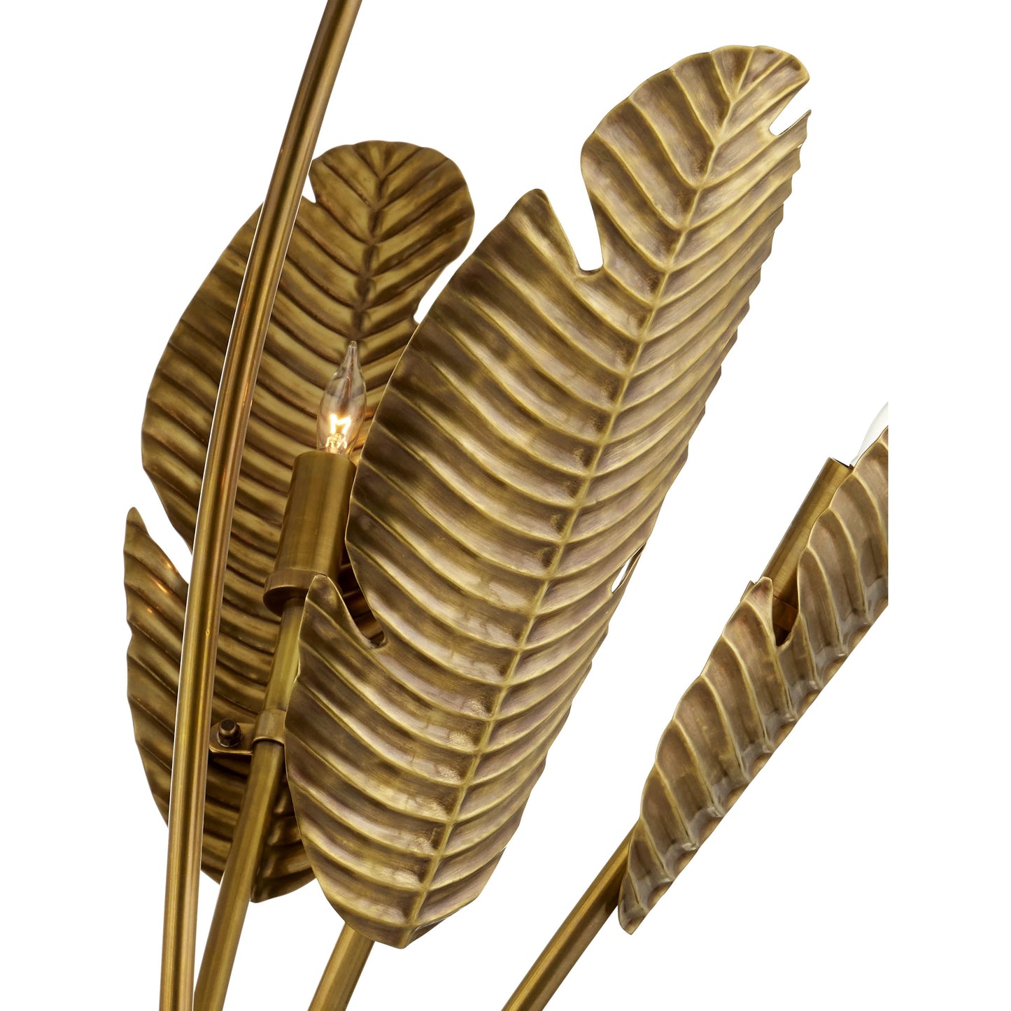 004 SR-768083 | Closeup | Tropical Grande Floor Lamp by Currey and Company in vintage brass, black. Made from brass, granite in a coastal style.