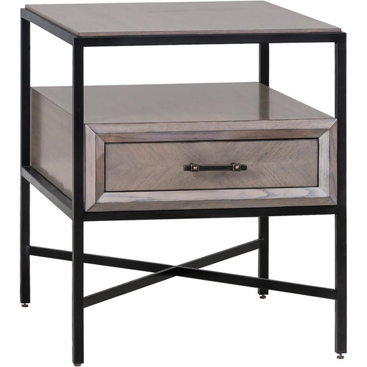 000 SI-2635972 | Primary Silo | Expedition End Table by Fairfield Chair in brown and grecian clay. Made from figured eucalyptus, oak solids, cast iron base in a unique style.