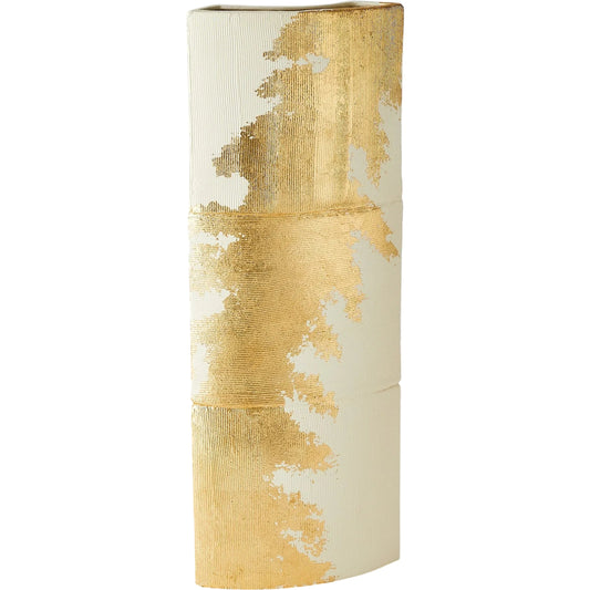 Splashy Gold Leaf Vase by Global Views in natural. Made from ceramic in a modern style.