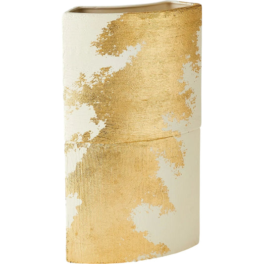 Splashy Gold Leaf Vase by Global Views in natural. Made from ceramic in a modern style.