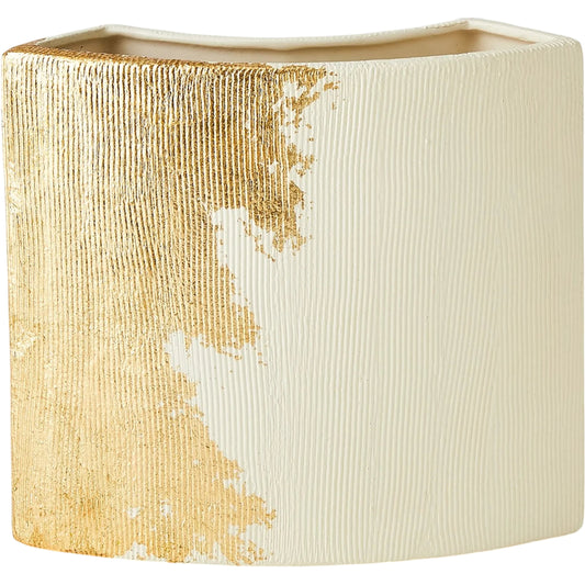 Splashy Gold Leaf Vase by Global Views in natural. Made from ceramic in a modern style.