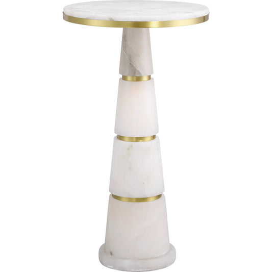 Eleanora Drinks Table by Currey and Company in natural, natural brass. Made from alabaster, brass in a modern style.