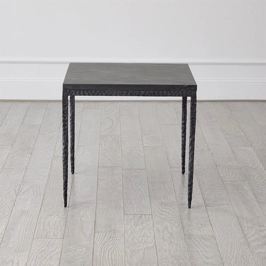 Forrester Side Table by Global Views in black and marble. Made from unique in a rustic style.