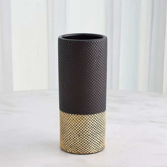Java Footed Vase by Global Views in matte black and gold. Made from unique in a modern style.