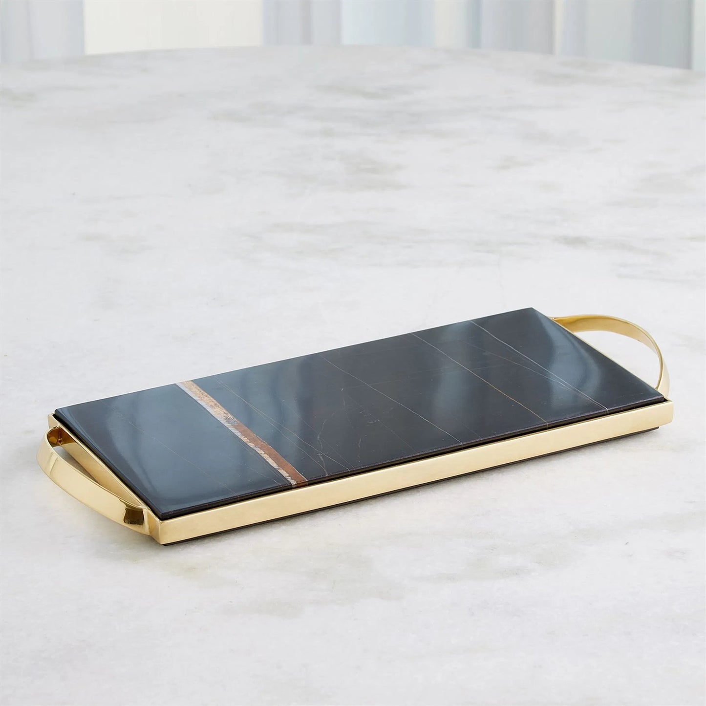 012 SI-2323345 | Lifestyle | Cosmopolitan Tray by Global Views in black and marble. Made from unique in a modern style.