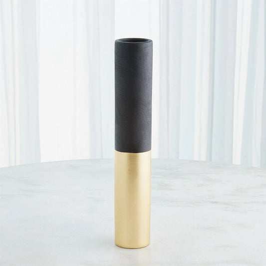 Collins Vase by Global Views in matte black, gold metallic. Made from terracotta in a modern style.