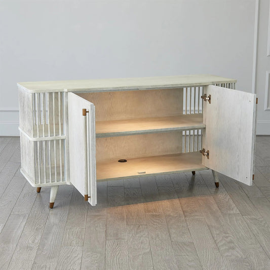 Arbor Media Cabinet by Global Views in white. Made from oak in a transitional style.