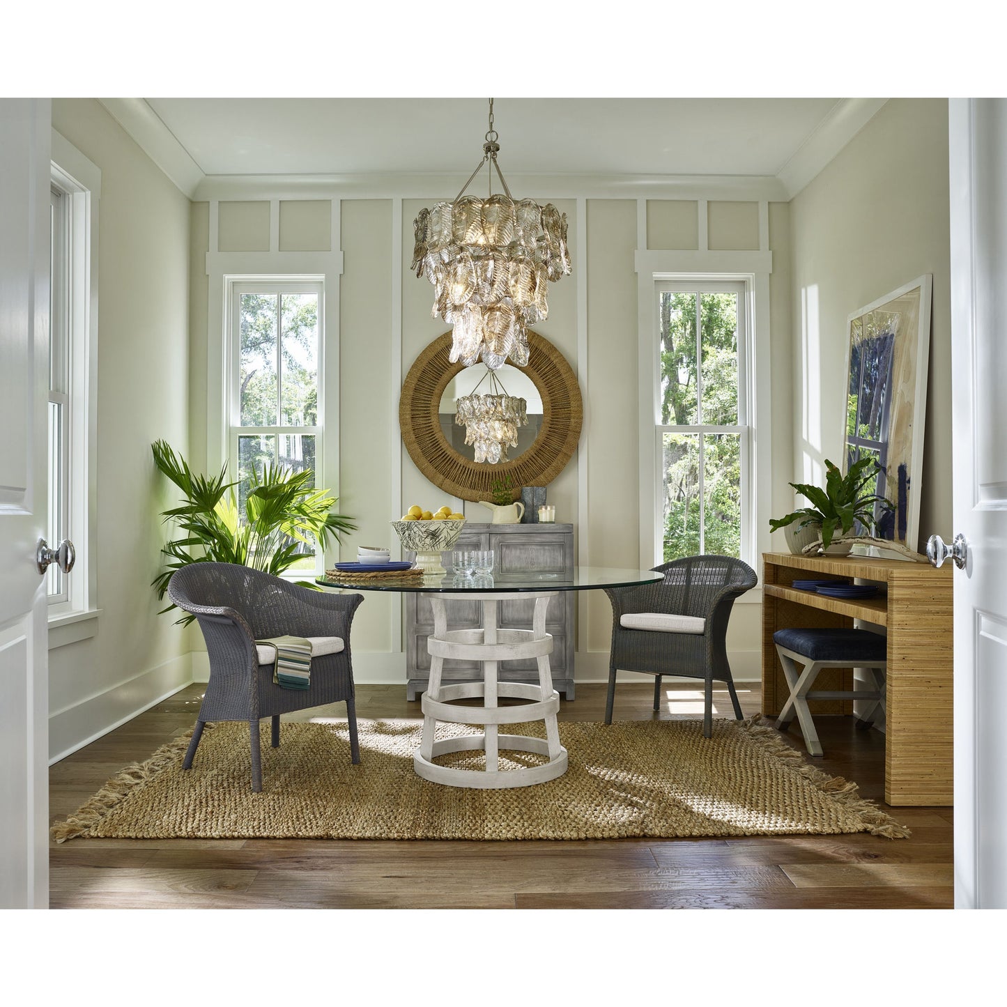 006 SR-813129 | Lifestyle | Coastal Living Round Glass Table 54" by Coastal Living by Universal Furniture in na and sandbar. Made from unique in a coastal style.