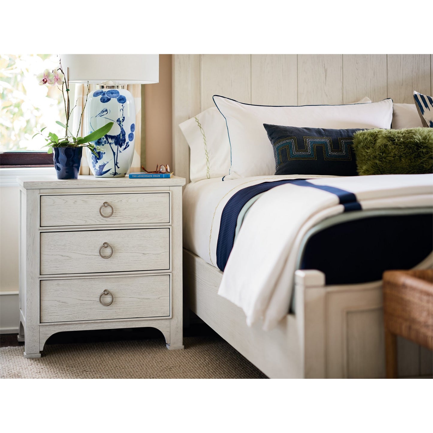 008 SR-813120 | Lifestyle | Coastal Living Nightstand by Coastal Living by Universal Furniture in brushed pewter and sandbar. Made from unique in a transitional style.