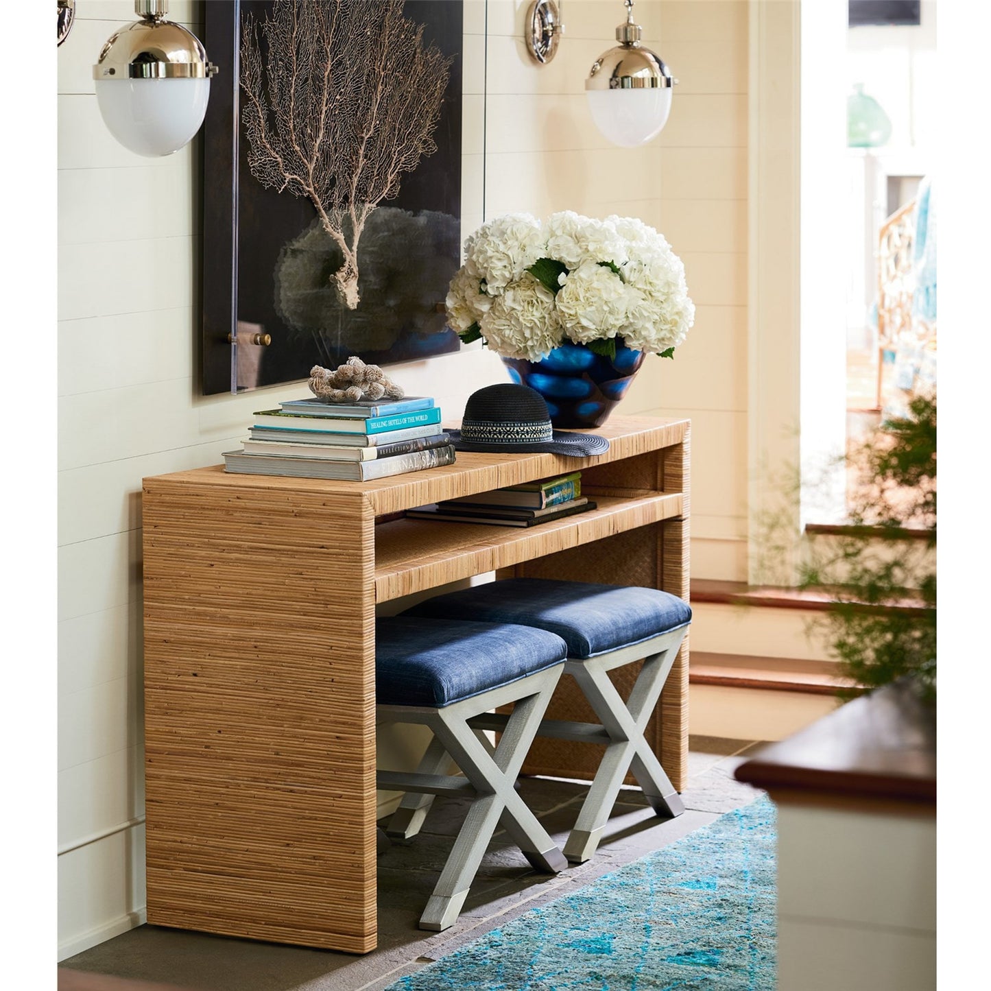 008 SR-813111 | Lifestyle | Coastal Living Long Key Console Table by Coastal Living by Universal Furniture in wrapped split rattan. Made from unique in a coastal style.