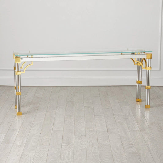 Tri-Column Console by Global Views in column console table. Made from brass, stainless steel in a modern style.
