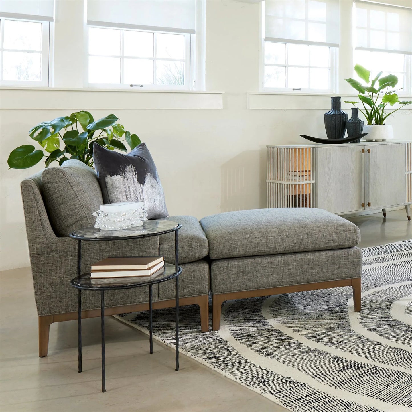 000 SI-2323872 | Lifestyle | Laguna Ottoman by Global Views in grey. Made from unique in a transitional style.