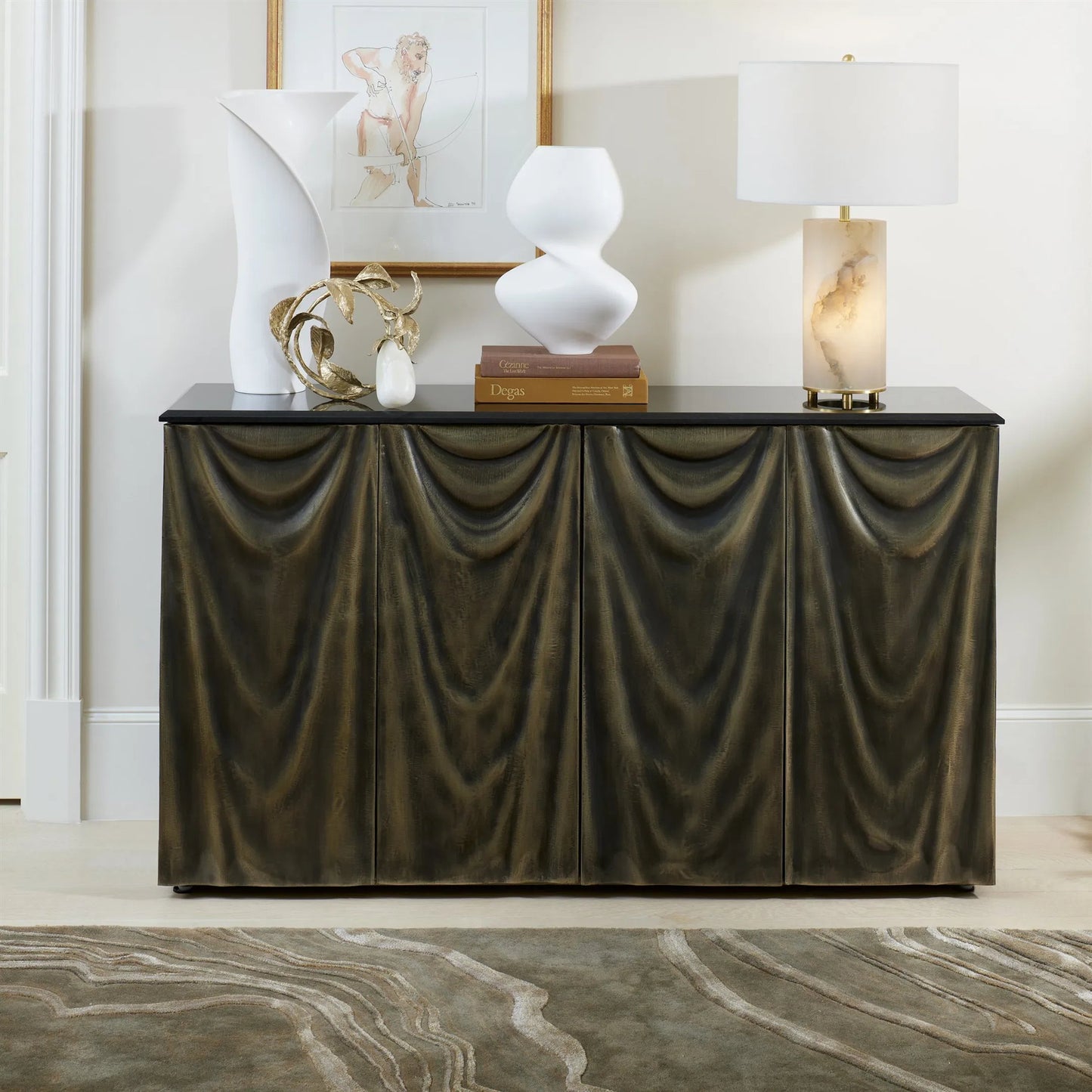 003 SI-2446064 | Lifestyle | Alabaster Inner Light Lamp by Global Views in natural. Made from iron, brass, white indian alabaster, fabric in a modern style.