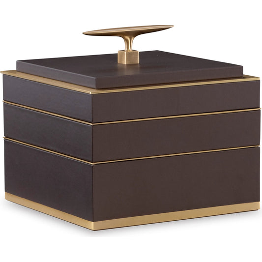 Brown Jewelry Compartment Box by Maitland-Smith in brown leather. Made from unique in a modern style.