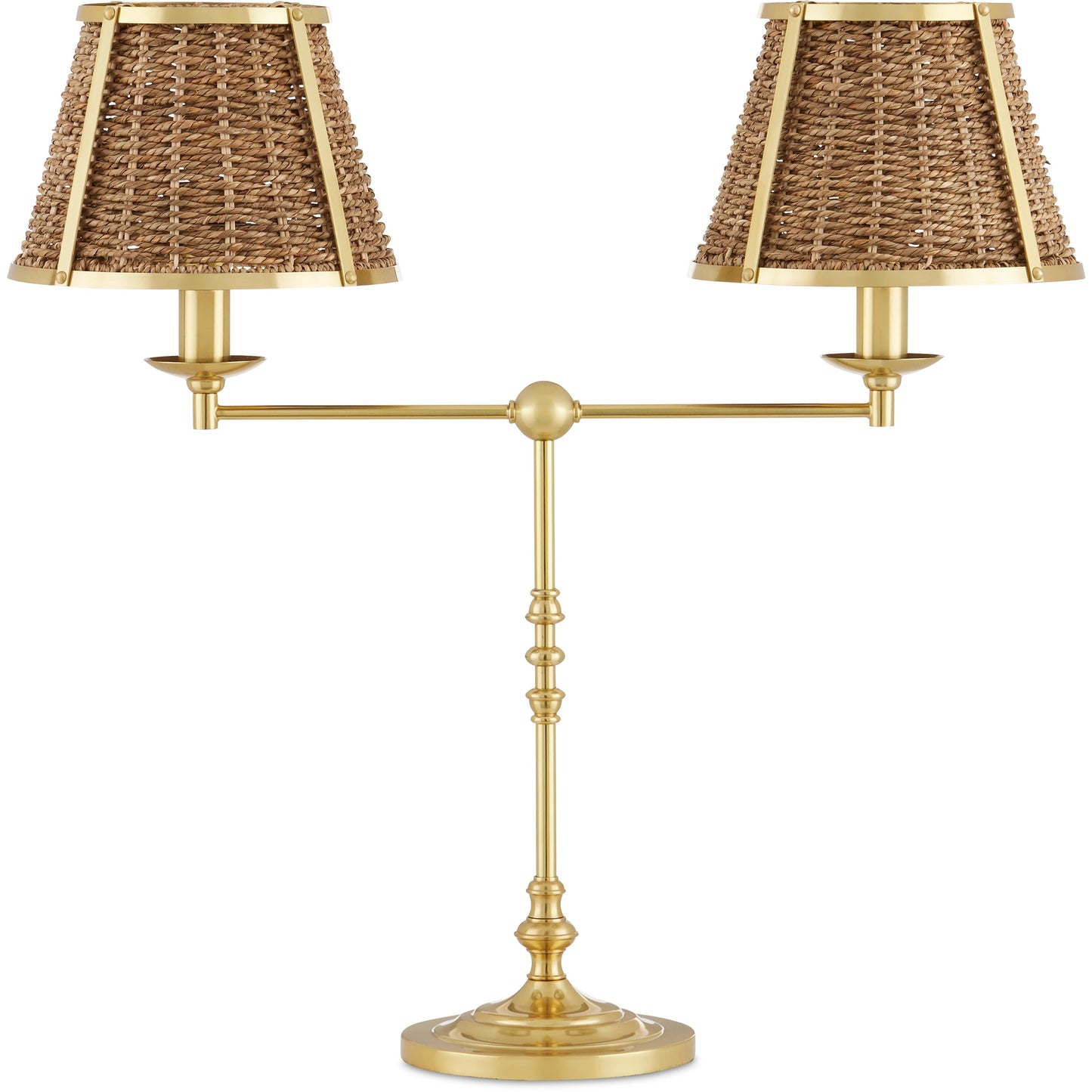 003 SI-2133900 | Additional Silo | Deauville Desk Lamp by Currey and Company in polished brass, natural. Made from metal, seagrass in a cottage & farmhouse style.