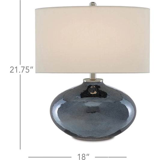 Lucent Table Lamp by Currey and Company in blue plated, polished nickel. Made from glass in a modern style.