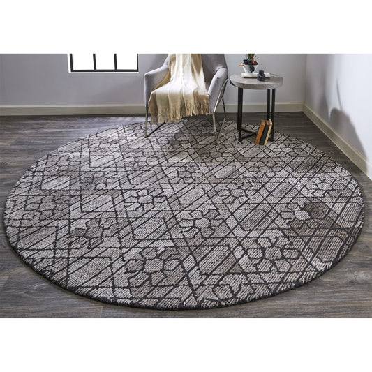Asher Geometric Wool Rug - 8766F by Feizy in gray, black. Made from wool, viscose in a unique style.