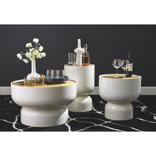 Three Kings Side Table by Global Views in gold, white, off-white and white lacquer. Made from unique in a unique style.