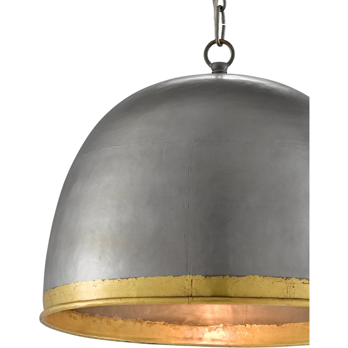 005 SR-381211 | Closeup | Matute Pendant by Currey and Company in pewter, polished brass. Made from iron, brass in a modern style.