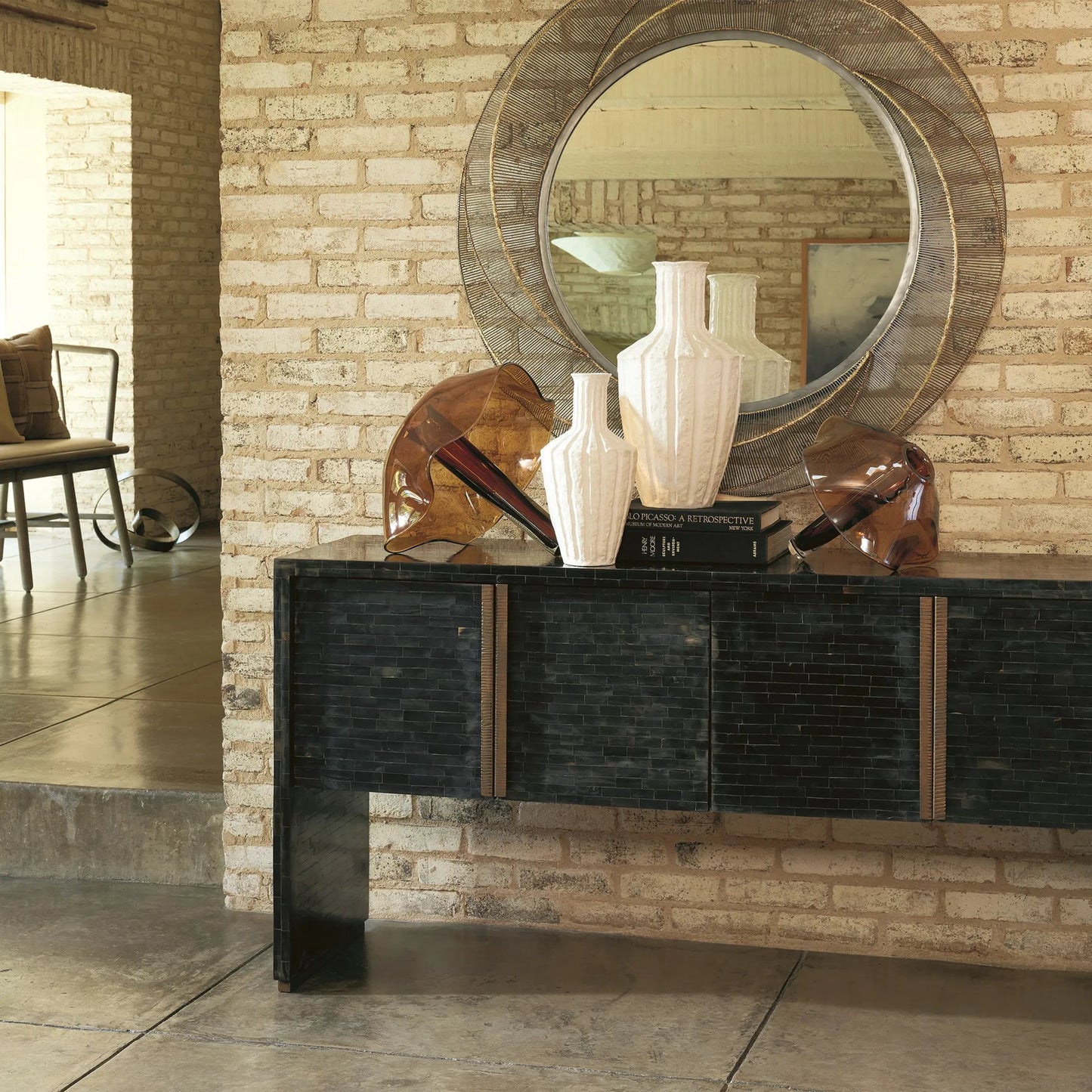 006 SR-702082 | Additional Silo | Spindle Long Bench by Global Views. Made from american oak in a coastal style.