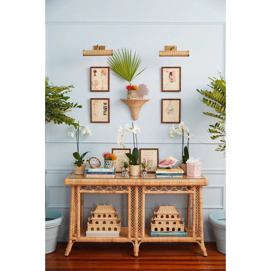 Hope Town Console by Chelsea House in tan. Made from natural rattan, fitrit rattan in a rustic style.