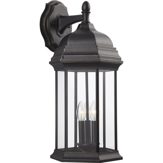 Sevier Extra Large Three-Light Downlight Outdoor Wall Lantern by Visual Comfort & Co. in clear glass. Made from die cast aluminum, glass in a cottage & farmhouse style.