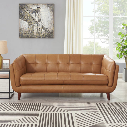 Solana Sofa by Hydeline in cinnamon brown. Made from leather in a traditional style.