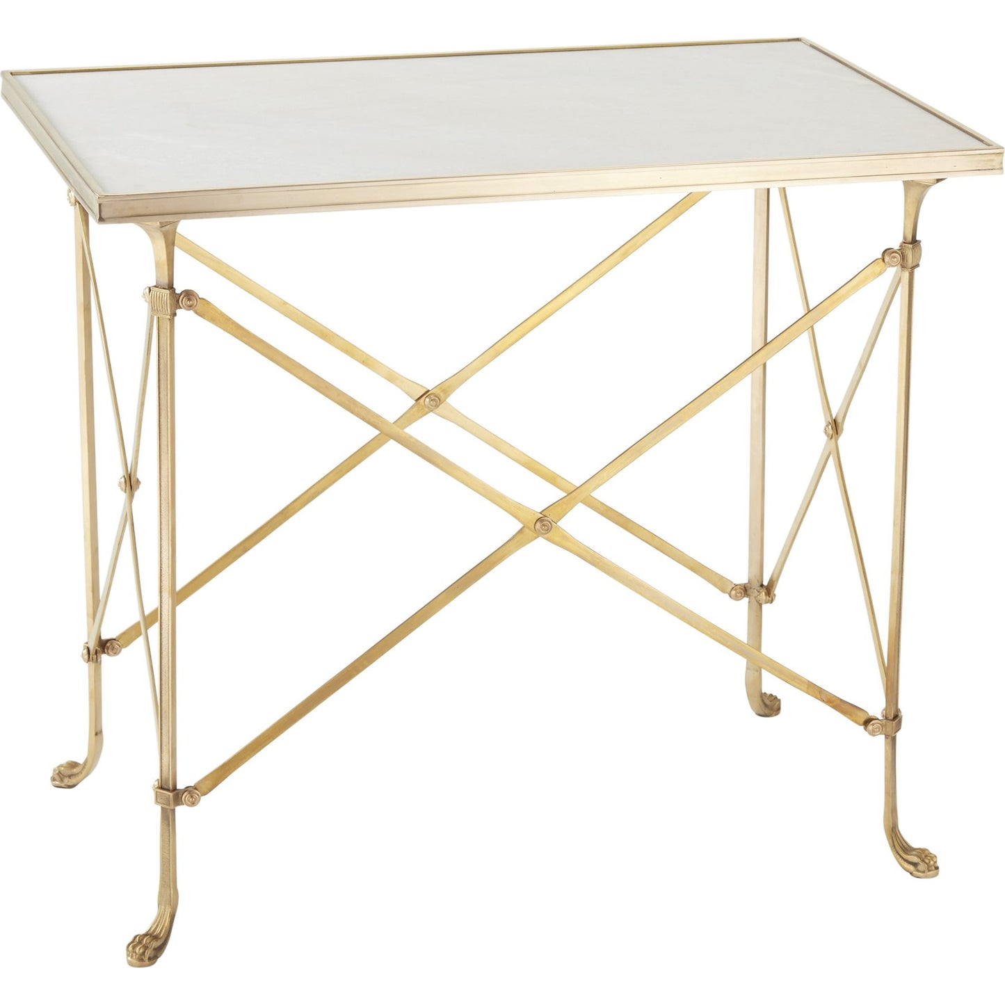 001 SR-701951 | Primary Silo | Rectangular Directoire Table by Global Views in brass, white honed marble. Made from white honed marble in a transitional style.