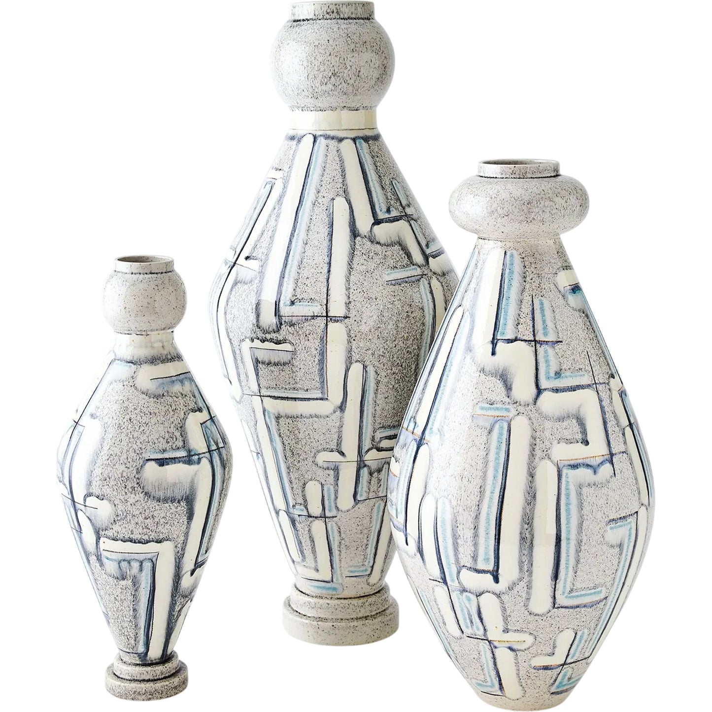 004 SI-2445476,SI-2445477,SI-2445478 | Additional Silo | Spindle Vase by Global Views in grey, blue painted. Made from ceramic in a unique style.