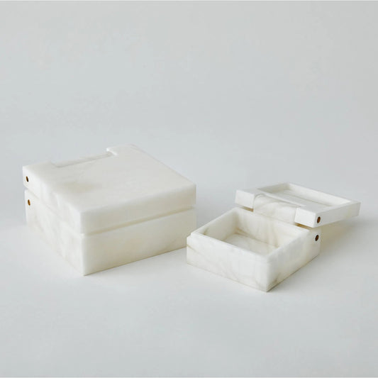 Hinged Alabaster Box by Global Views in white. Made from alabaster in a modern style.