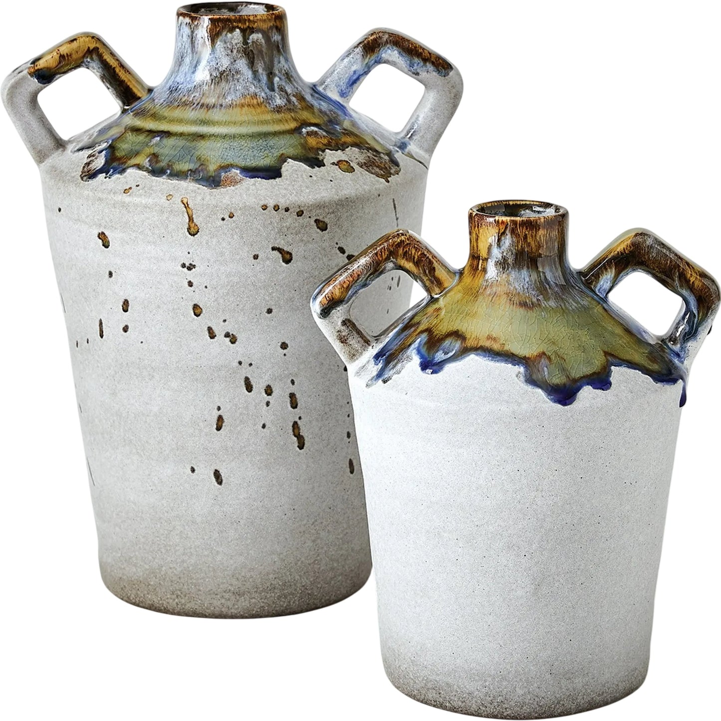 004 SI-2445716,SI-2445717 | Additional Silo | Volcan Handled Jar by Global Views in grey, reactive green. Made from ceramic in a eclectic & global style.