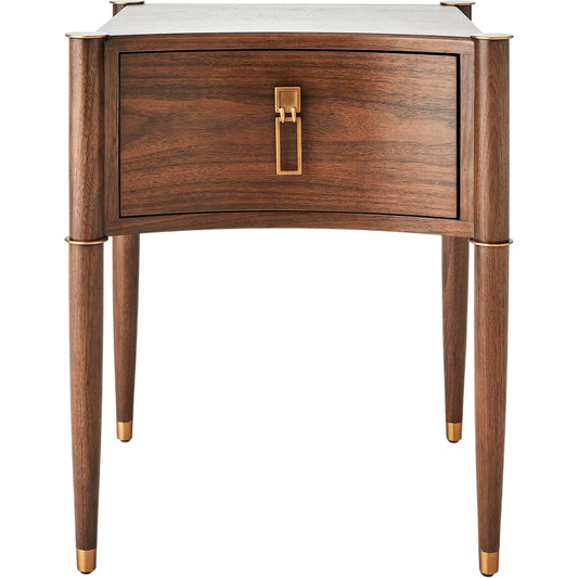 Triple Curve Side Table by Global Views in walnut and aged brass. Made from unique in a traditional style.