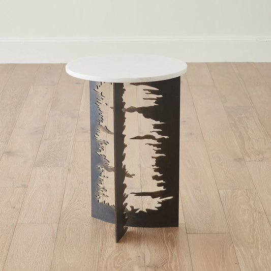 Cut Out Table by Global Views in bronze. Made from iron, white marble in a modern style.