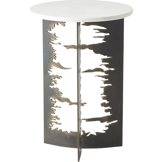 Cut Out Table by Global Views in bronze. Made from iron, white marble in a modern style.