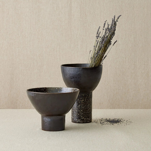 Cinder Footed Bowl II by Global Views in reactive. Made from stoneware in a rustic style.