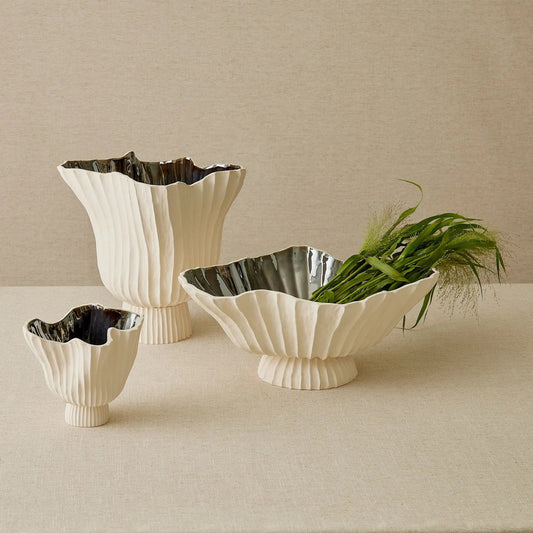 Folha Footed Bowl by Global Views in off. Made from earthenware in a modern style.
