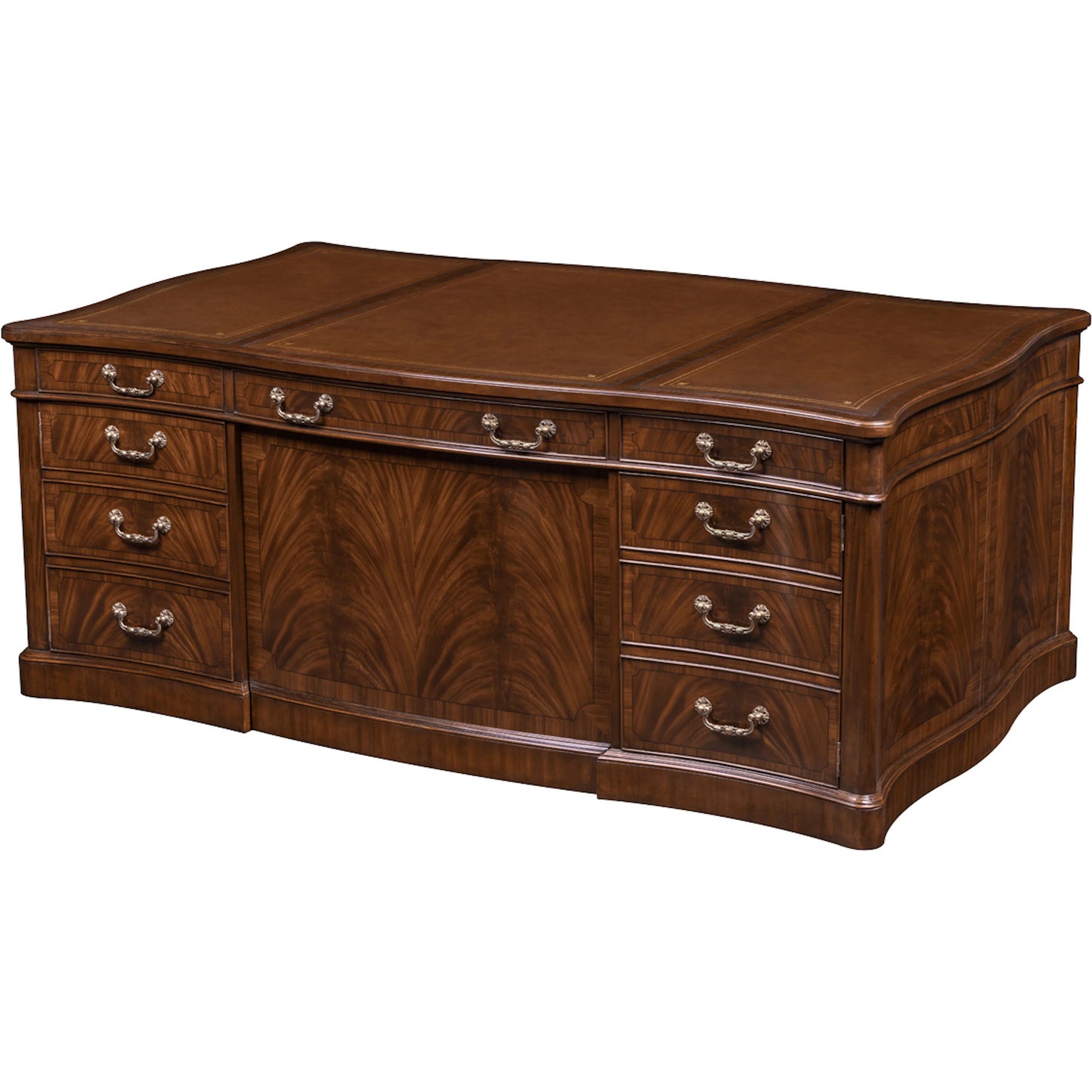 002 SI-2239048 | Additional Silo | Sanders Desk by Maitland-Smith in crotch mahogany, antique brown leather. Made from unique in a unique style.