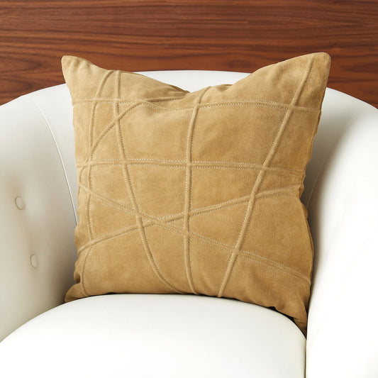 Crossroads Suede Pillow by Global Views. Made from front, back surface: 100% suede leather in a transitional style.